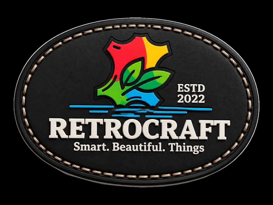 Mock-up of a moulded PVC rubber patch with a raised RetroCraft logo